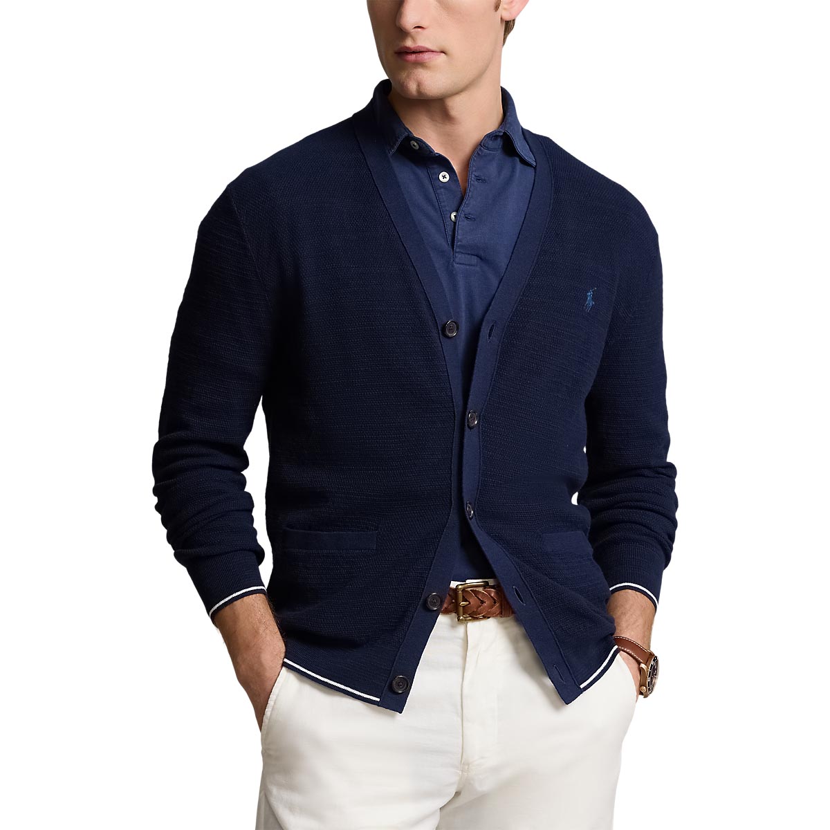 Polo Ralph Lauren Textured Cotton-Linen V-Neck Cardigan